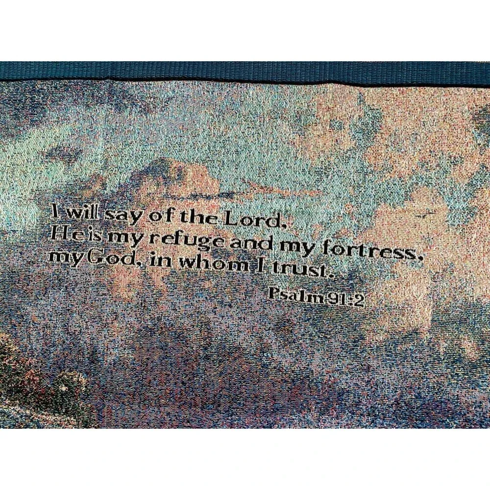 NEW Thomas Kinkade Throw Blanket Conquering the Storms Lighthouse Psalm 91:2 Vtg
